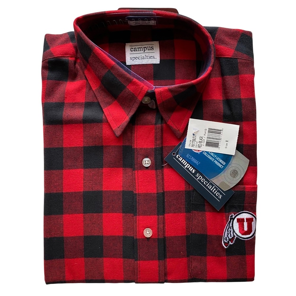 Campus Specialties Utah Utes Flannel Shirt Mens Medium Red Black Buffalo Plaid
